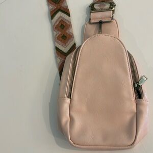 Blush Pink Shoulder Bag. Multicolor strap.